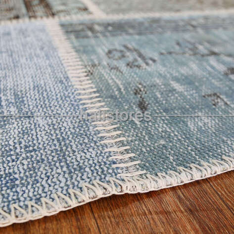 Mavi El Dokuma Patchwork Halı - 5