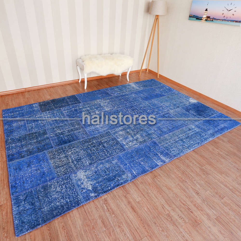 Mavi Patchwork El Dokuma Halı