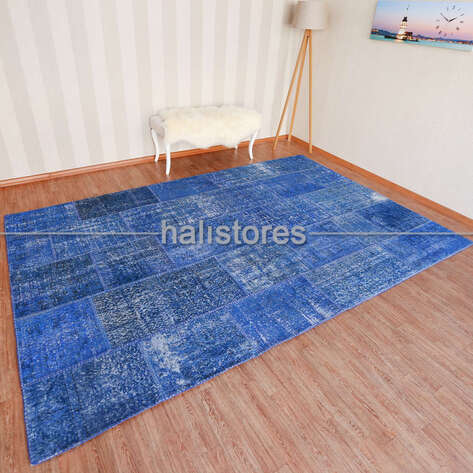 Mavi Patchwork El Dokuma Halı - 1