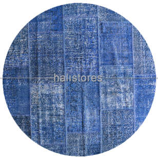 Mavi Yuvarlak Patchwork El Dokuma Halı (1)