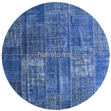 Mavi Yuvarlak Patchwork El Dokuma Halı - 1