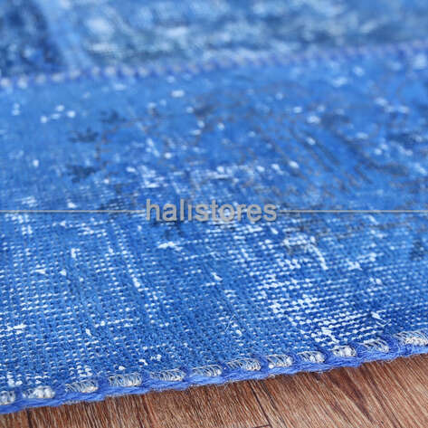 Mavi Yuvarlak Patchwork El Dokuma Halı - 4