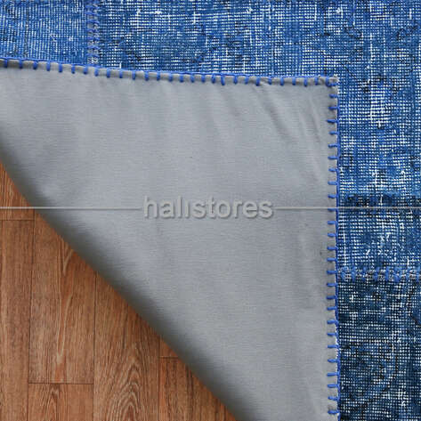 Mavi Yuvarlak Patchwork El Dokuma Halı - 5