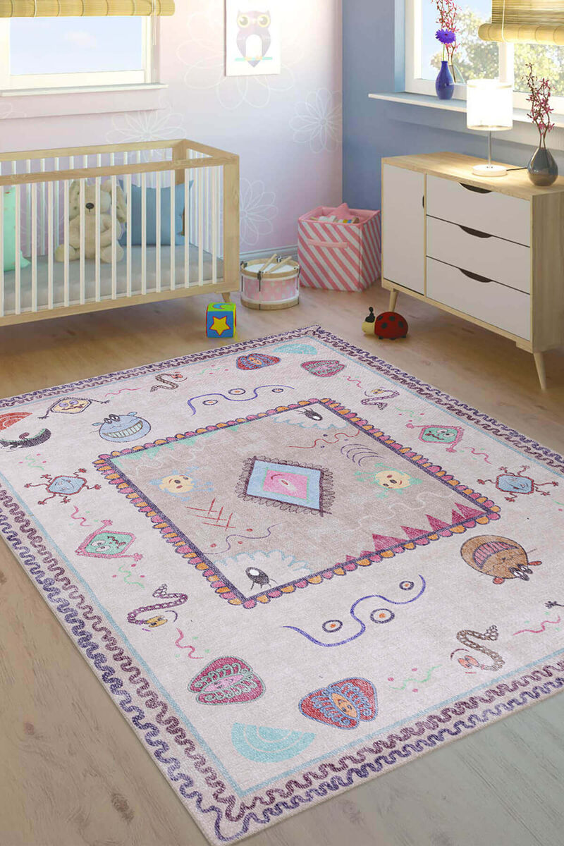 Pembe Dokuma Taban Dekoratif Çocuk Odası Halısı