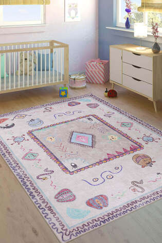 Pembe Dokuma Taban Dekoratif Çocuk Odası Halısı - 1