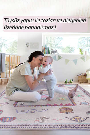 Pembe Dokuma Taban Dekoratif Çocuk Odası Halısı - 7