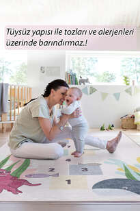 Sevimli Hayvanlar Seksek Dokuma Taban Renkli Çocuk Odası Halısı ve Oyun Halısı (8)