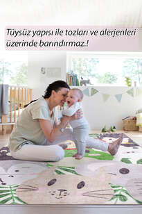 Sevimli Hayvanlar Dokuma Taban Renkli Çocuk Odası Halısı ve Oyun Halısı (7)