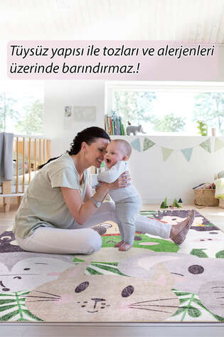 Sevimli Hayvanlar Dokuma Taban Renkli Çocuk Odası Halısı ve Oyun Halısı - 7