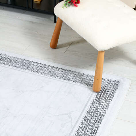Modern Çerçeveli Mermer Desenli Yumuşak Dokulu Yıkanabilir Halı - 3
