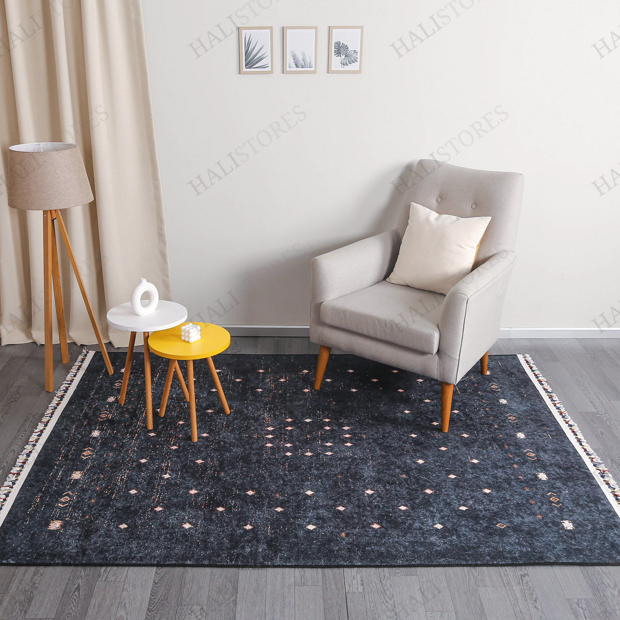 Modern Desenli Antrasit Kilim Yolluk Halı Milas 5052