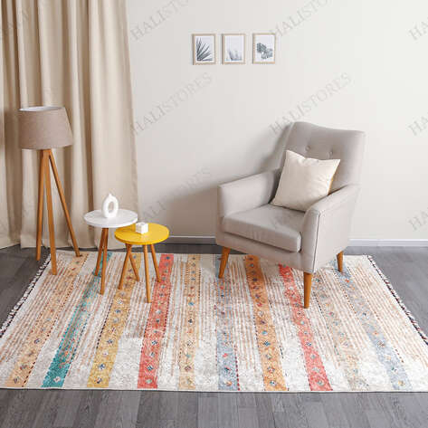 Modern Desenli Krem Kilim Halı Milas 5047 - 1