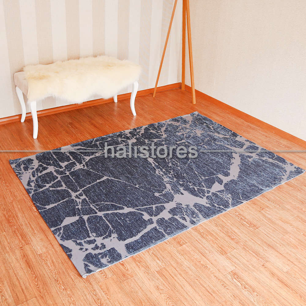 Modern Desenli Renkli Baskılı Halı SM 21 Mavi