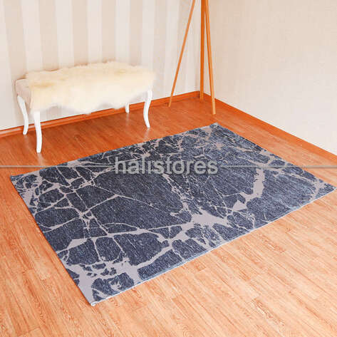 Modern Desenli Renkli Baskılı Halı SM 21 Mavi - 1