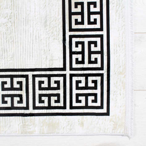Modern Bordür Desenli Siyah-Krem Yumuşak Dokulu Halı - 4