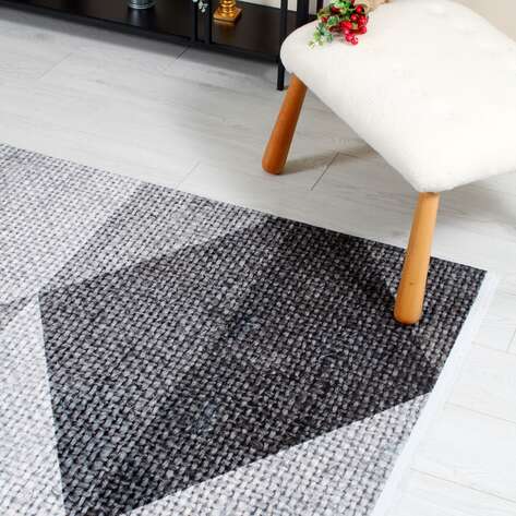 Modern Geometrik Desenli Gri Yumuşak Dokulu Yıkanabilir Halı - 3