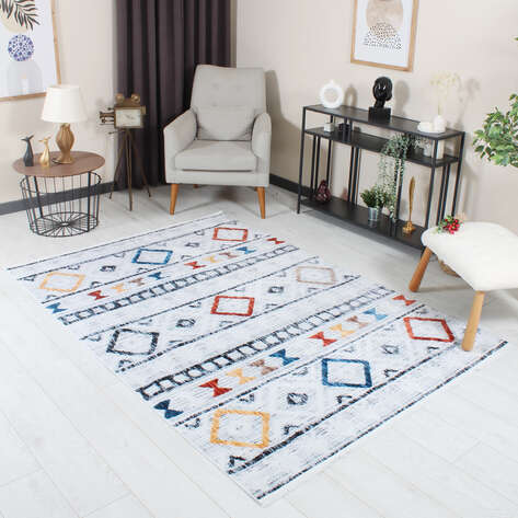 Geometrik İskandinav Desenli Yumuşak Dokulu Yıkanabilir Halı Çok Renkli - 1