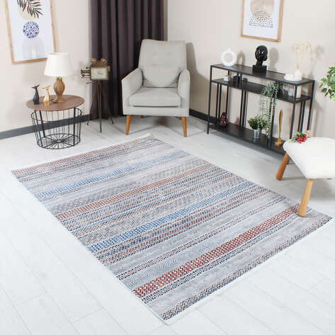 Modern Kilim Desenli Yumuşak Dokulu Yıkanabilir Halı Çok Renkli - 1