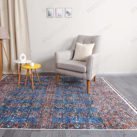 Motif Desenli Mavi Kilim Halı Milas 5087 - 3