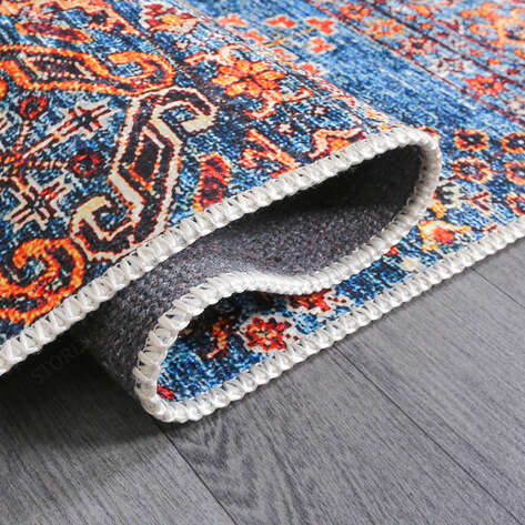 Motif Desenli Mavi Kilim Halı Milas 5087 - 4