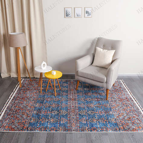 Motif Desenli Mavi Kilim Halı Milas 5087 - 1
