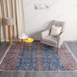 Motif Desenli Mavi Kilim Halı Milas 5087 (1)