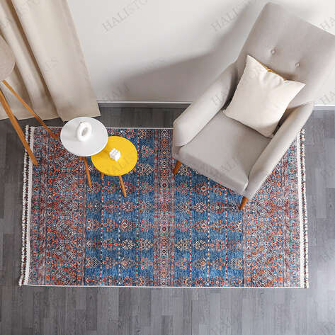 Motif Desenli Mavi Kilim Yolluk Halı Milas 5087 - 2