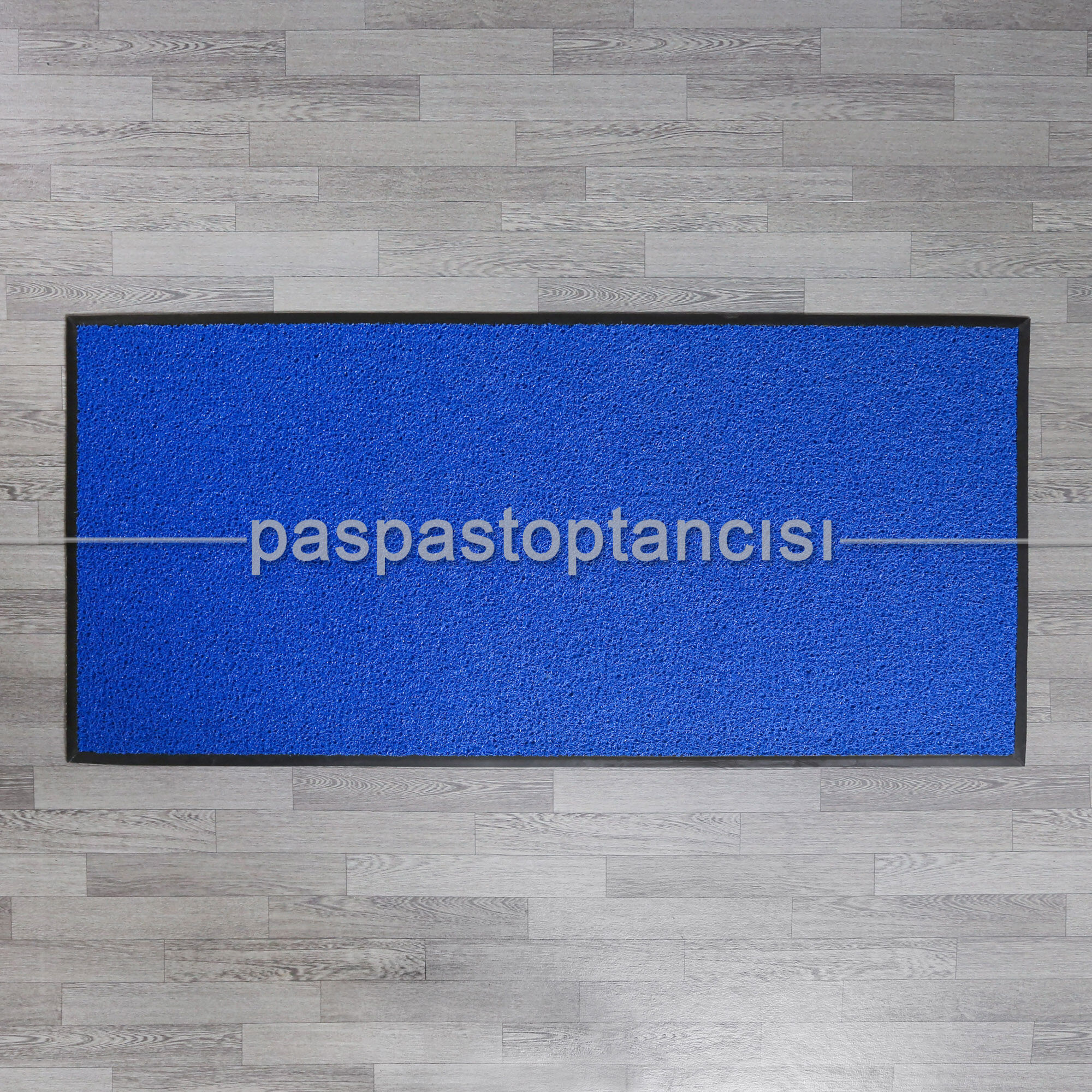 Özel Kauçuk Kenarlıklı Kaymaz Mavi Kıvırcık Paspas