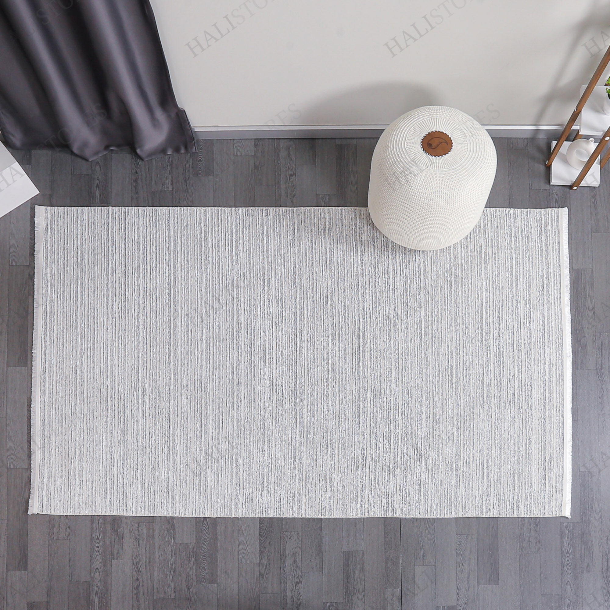 Özel Ölçü Makinede Yıkanabilir Şönil Dokuma Kilim Beyaz 8706