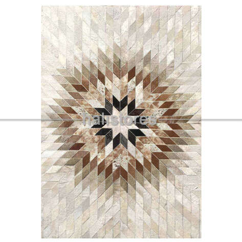 Özel Tasarım Beyaz-Kahve Deri Patchwork Halı - 2