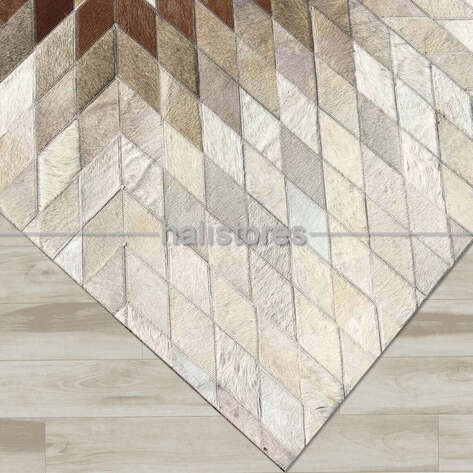 Özel Tasarım Beyaz-Kahve Deri Patchwork Halı - 3