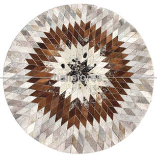 Özel Tasarım Beyaz-Kahve Yuvarlak Deri Patchwork Halı (1)