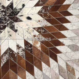 Özel Tasarım Beyaz-Kahve Yuvarlak Deri Patchwork Halı (3)