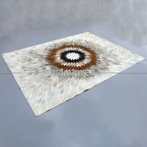 Özel Tasarım Deri Patchwork Halı Beyaz-Kahve - 2