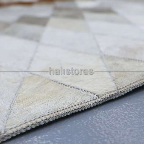 Özel Tasarım Deri Patchwork Halı Beyaz-Kahve - 4