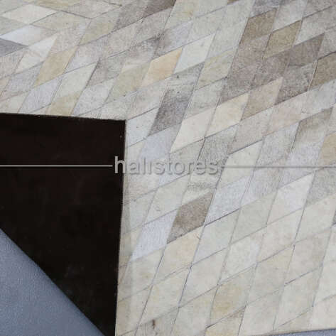 Özel Tasarım Deri Patchwork Halı Beyaz-Kahve - 5