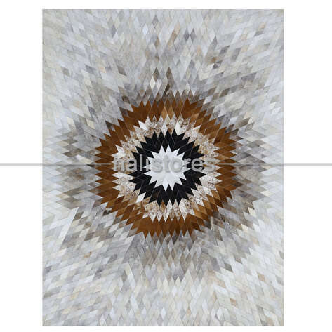 Özel Tasarım Deri Patchwork Halı Beyaz-Kahve - 1