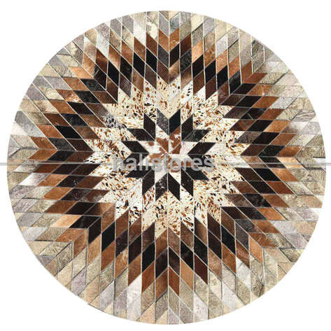 Özel Tasarım Kahve-Krem Yuvarlak Deri Patchwork Halı - 1