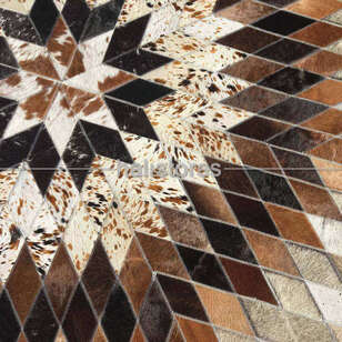 Özel Tasarım Kahve-Krem Yuvarlak Deri Patchwork Halı (3)
