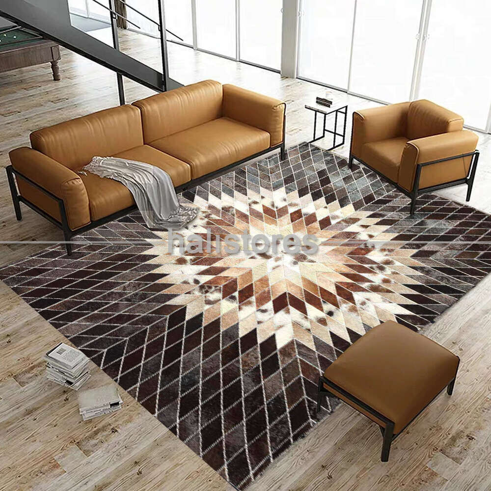 Özel Tasarım Koyu Kahve Deri Patchwork Halı