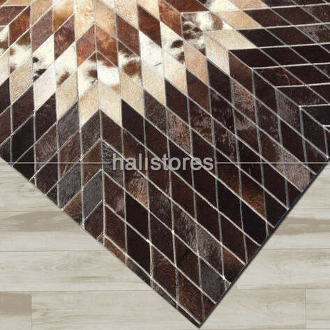 Özel Tasarım Koyu Kahve Deri Patchwork Halı - 3