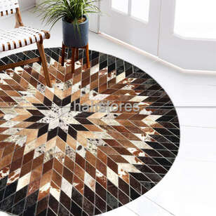 Özel Tasarım Koyu Kahve Yuvarlak Deri Patchwork Halı (2)