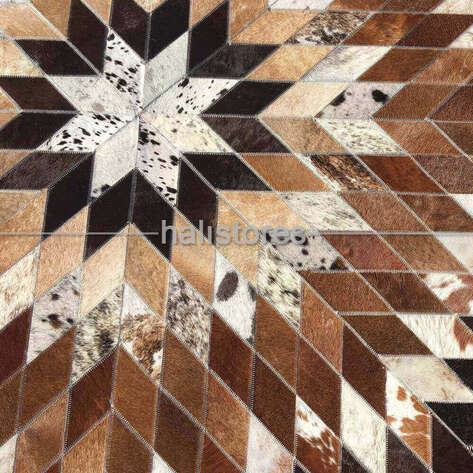 Özel Tasarım Koyu Kahve Yuvarlak Deri Patchwork Halı - 3