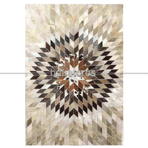 Özel Tasarım Krem-Kahve Deri Patchwork Halı - 2