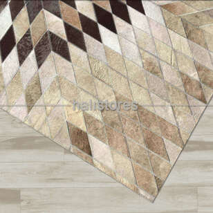 Özel Tasarım Krem-Kahve Deri Patchwork Halı (3)