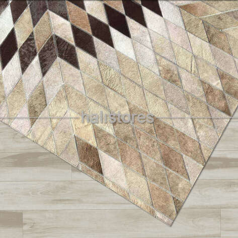 Özel Tasarım Krem-Kahve Deri Patchwork Halı - 3