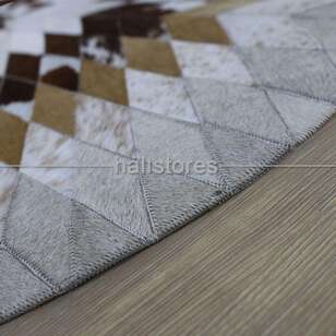 Özel Tasarım Krem-Kahve Yuvarlak Deri Patchwork Halı (4)