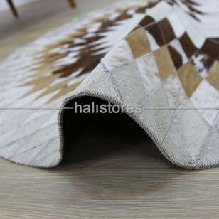 Özel Tasarım Krem-Kahve Yuvarlak Deri Patchwork Halı (5)