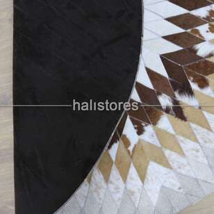 Özel Tasarım Krem-Kahve Yuvarlak Deri Patchwork Halı (7)
