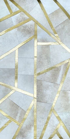 Özel Tasarım Varaklı Krem Gold Deri Patchwork Halı - 3